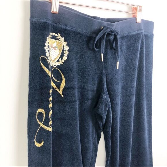 JUICY COUTURE | Y2K Style Navy Blue Terry Cloth Drawstring Pants Women’s Size L - Picture 4 of 11